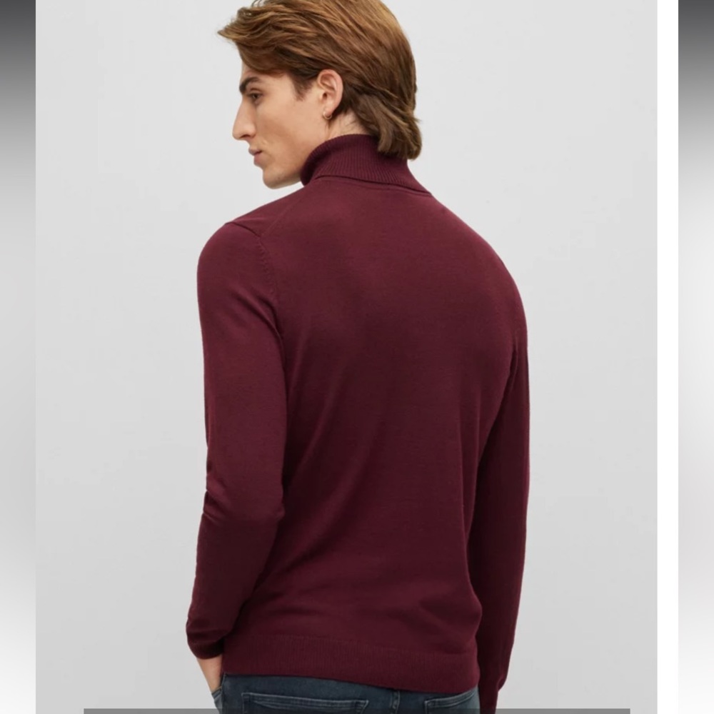 Hugo Boss Regular Fit Rollneck turtleneck Sweater maroon extra fine wool Sz XXL